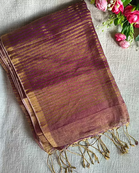 Linen Tissue Saree Plain - Cherry Red
