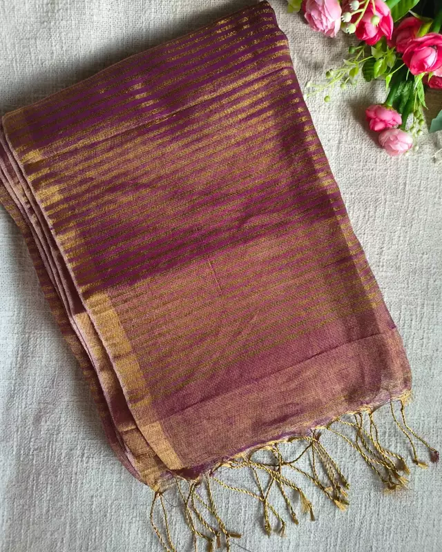 Linen Tissue Saree Plain - Cherry Red