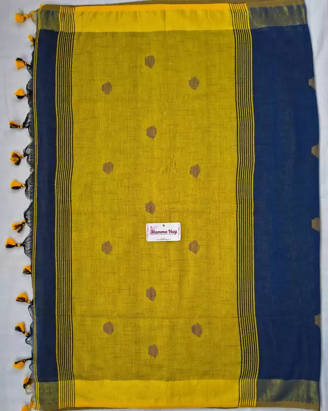 Khadi Cotton Handloom Saree Butta Design - Mustard Yellow