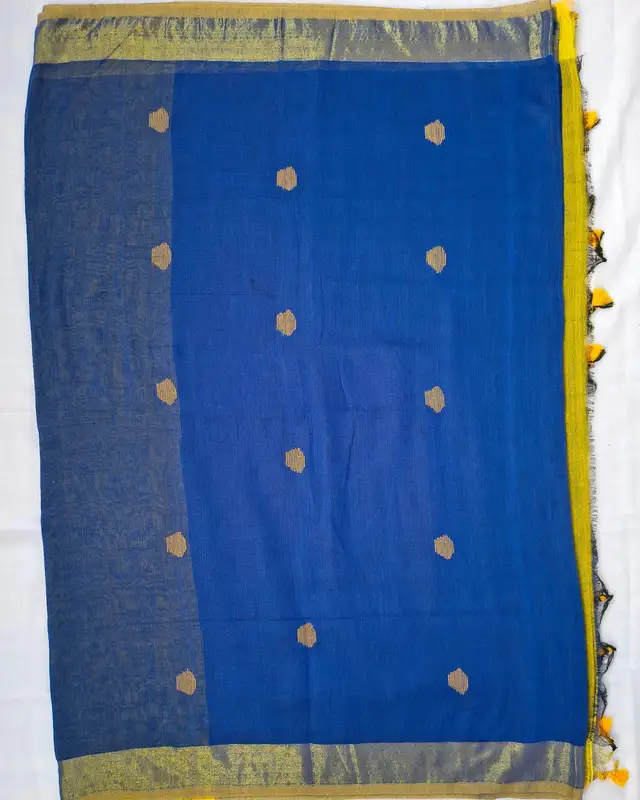 Khadi Cotton Handloom Saree Butta Design - Mustard Yellow