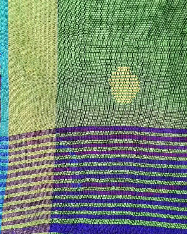 Khadi Cotton Handloom Saree Butta Design - Green