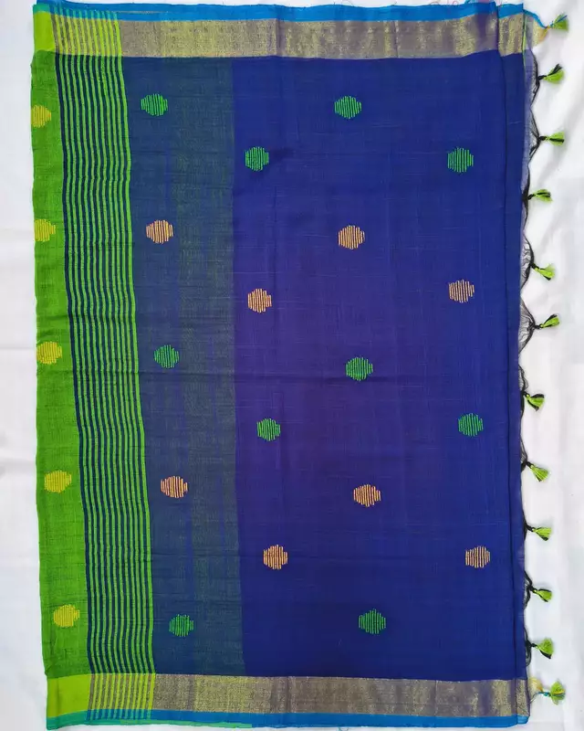 Khadi Cotton Handloom Saree Butta Design - Green