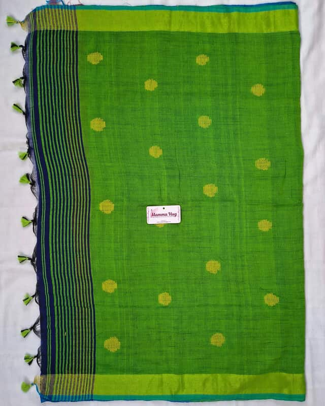 Khadi Cotton Handloom Saree Butta Design - Green
