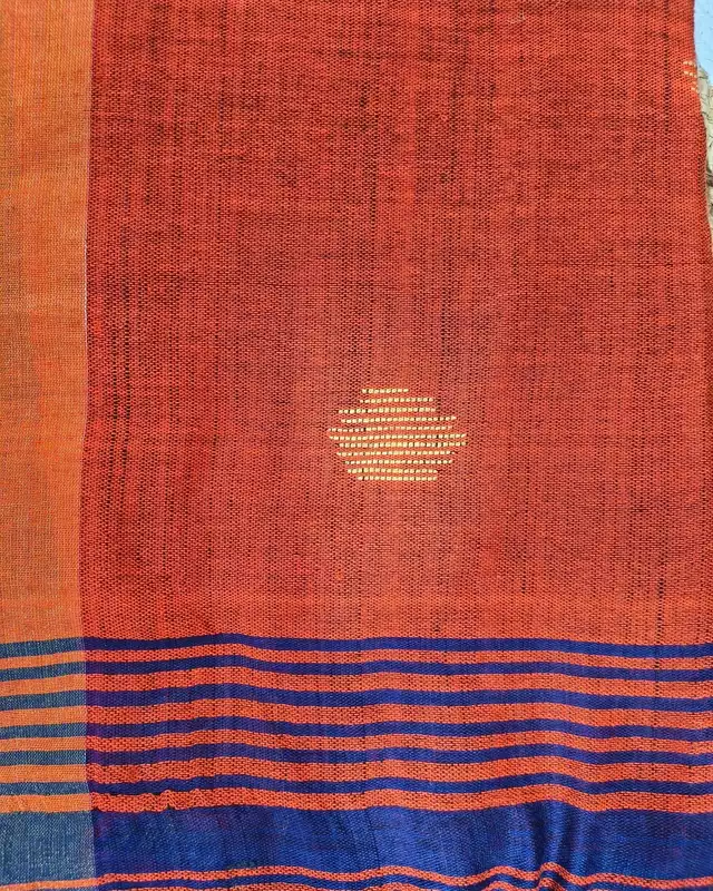 Khadi Cotton Handloom Saree Butta Design - Rust Orange