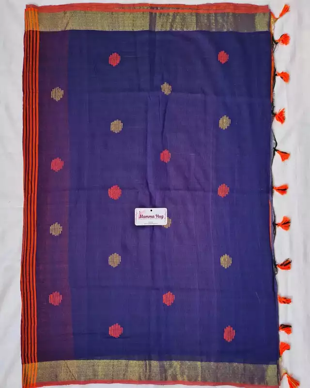 Khadi Cotton Handloom Saree Butta Design - Rust Orange