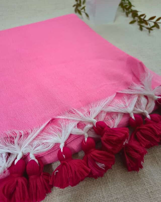 Khadi Cotton Handloom Saree Plain - Pink