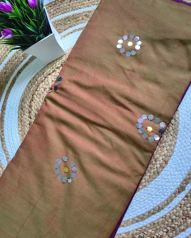 Khadi Cotton Handloom Saree with Mirror design - Green & Magenta