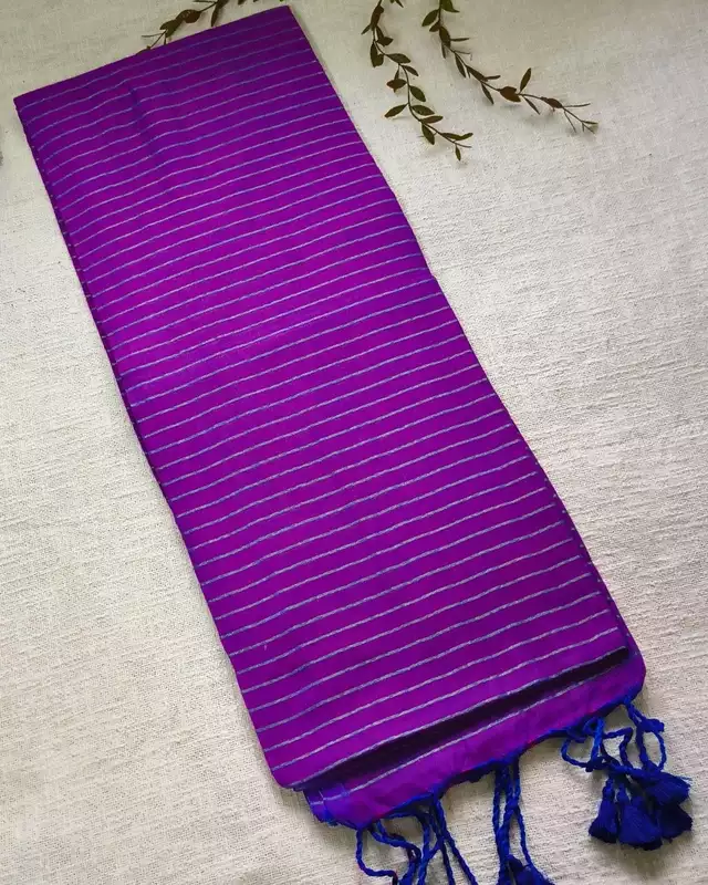 Khadi Cotton Handloom Saree with Zari Stripes - Purple