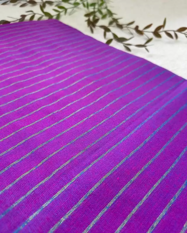 Khadi Cotton Handloom Saree with Zari Stripes - Purple