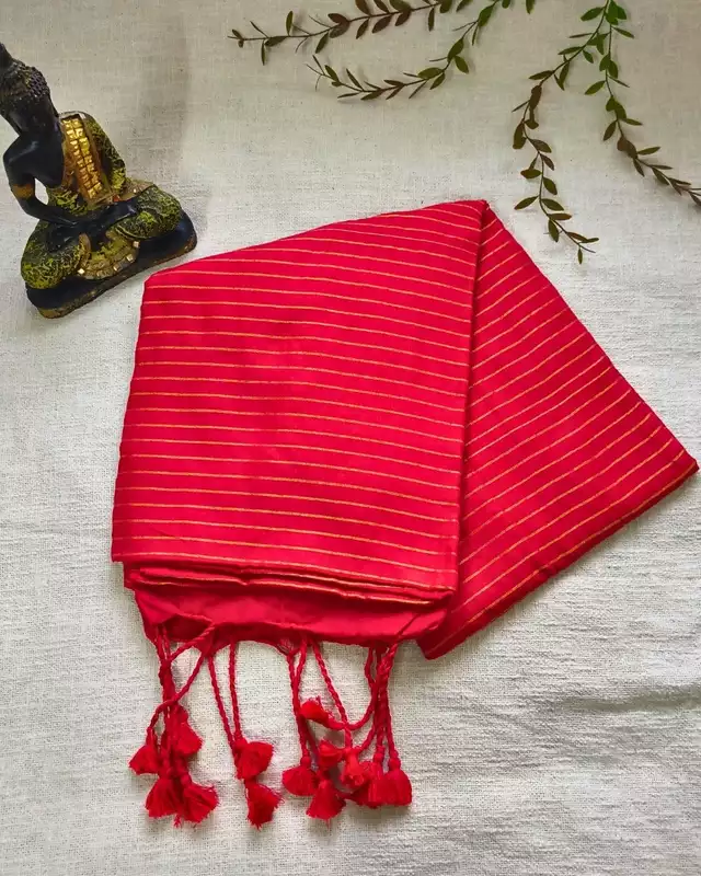 Khadi Cotton Handloom Saree with Zari Stripes - Red