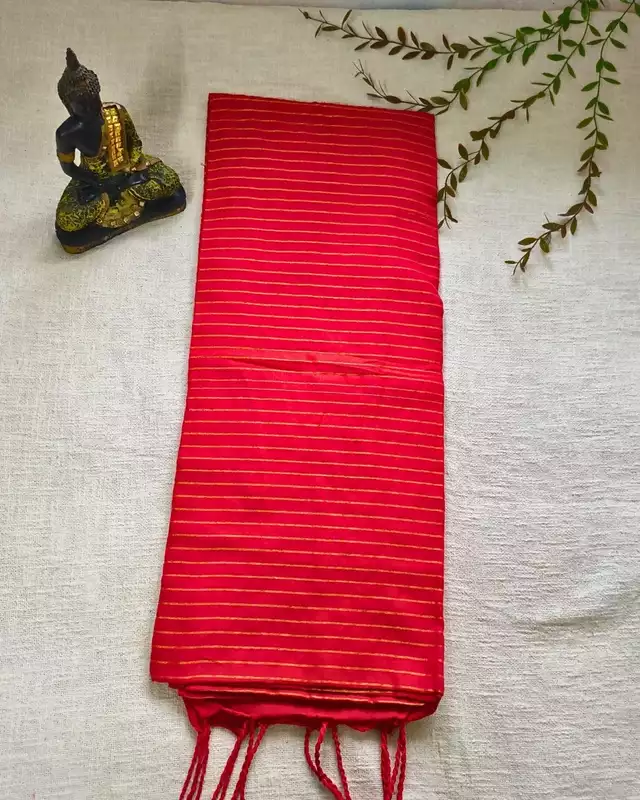 Khadi Cotton Handloom Saree with Zari Stripes - Red