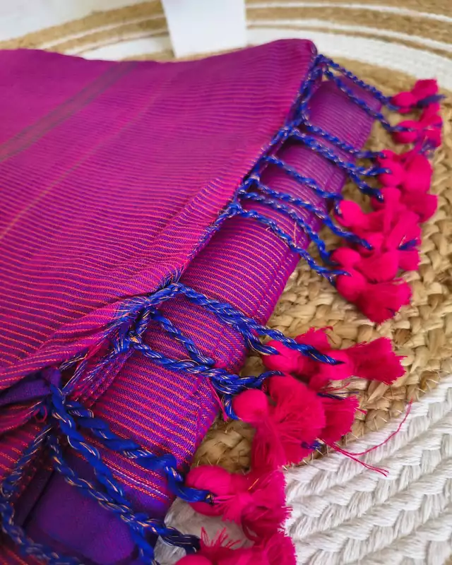 Khadi Cotton Handloom Saree Zari Woven - Dark Purple