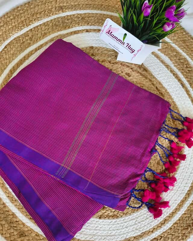 Khadi Cotton Handloom Saree Zari Woven - Dark Purple