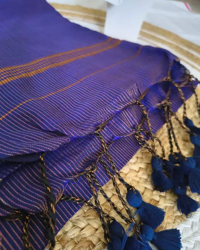 Khadi Cotton Handloom Saree Zari Woven - Navy Blue