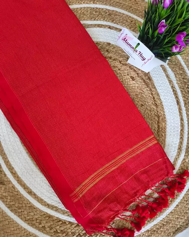 Khadi Cotton Handloom Saree Zari Woven - Red