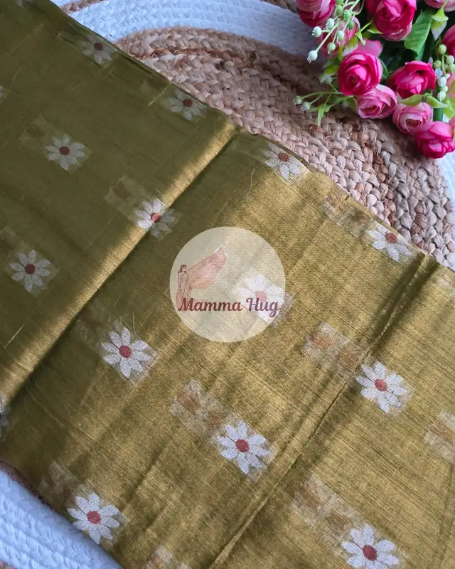 Cotton Tissue Saree with Machine Embroidery Design - Grey Brown