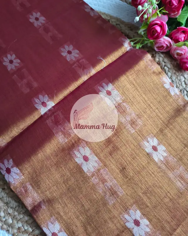 Cotton Tissue Saree with Machine Embroidery Design - Red