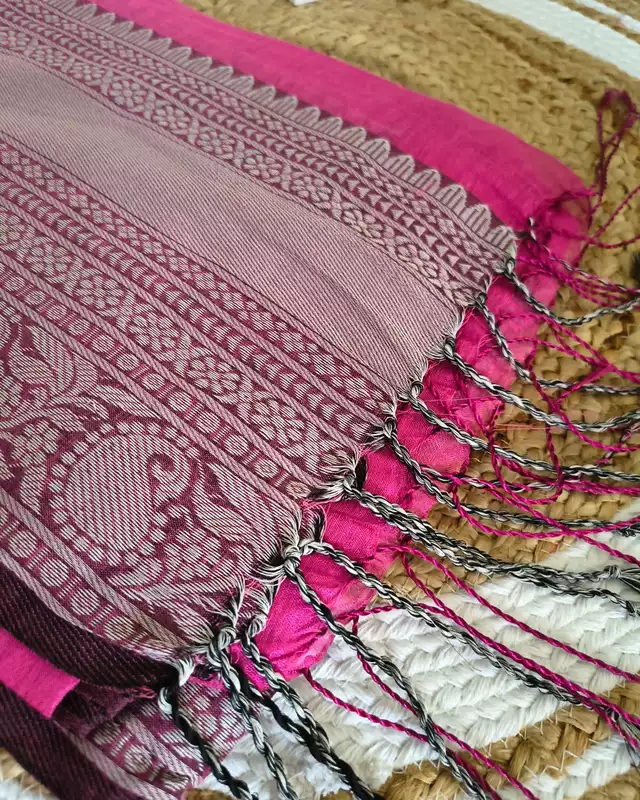 Khadi Tissue Handloom Saree with Thread Woven Border - Pink