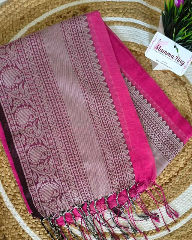 Khadi Tissue Handloom Saree with Thread Woven Border - Pink