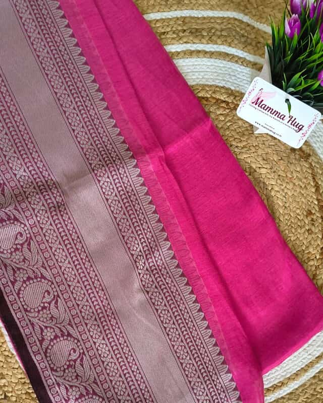 Khadi Tissue Handloom Saree with Thread Woven Border - Pink