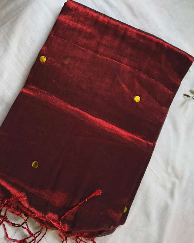 Pure Khadi Tissue Saree with Coin design - Dark Red