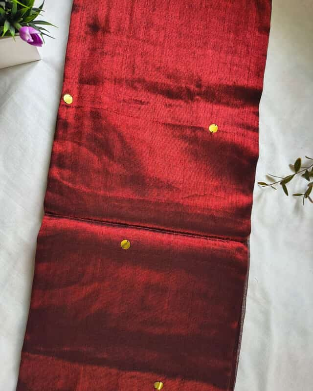 Pure Khadi Tissue Saree with Coin design - Dark Red