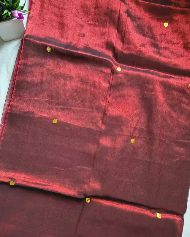 Pure Khadi Tissue Saree with Coin design - Dark Red
