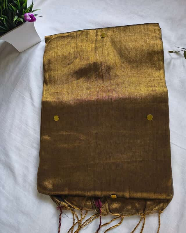 Pure Khadi Tissue Saree with Coin design - Golden Brown