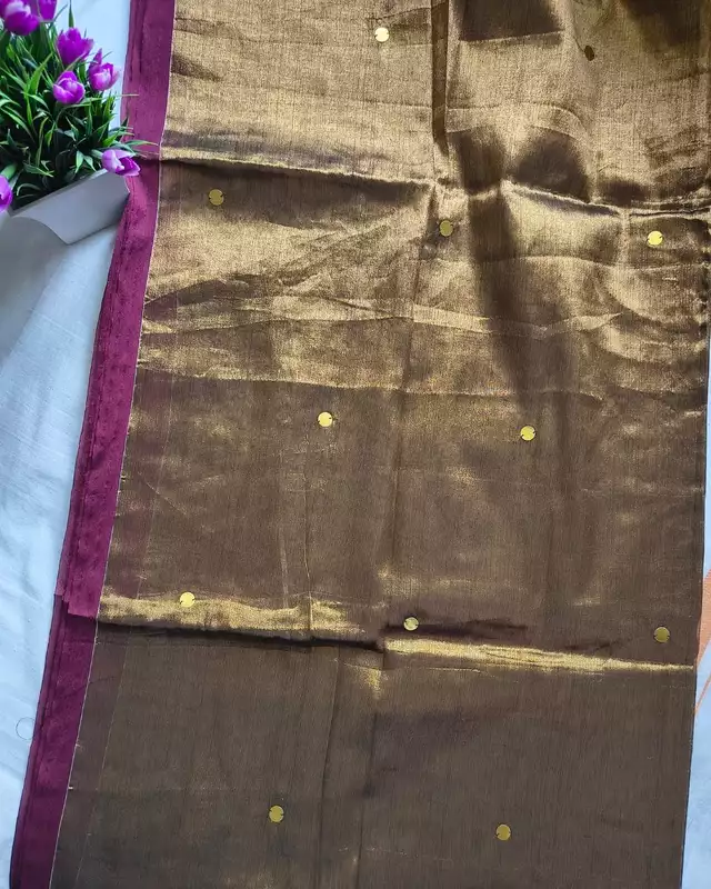 Pure Khadi Tissue Saree with Coin design - Golden Brown