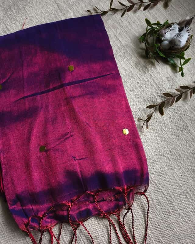 Pure Khadi Tissue Saree with Coin design - Magenta Purple
