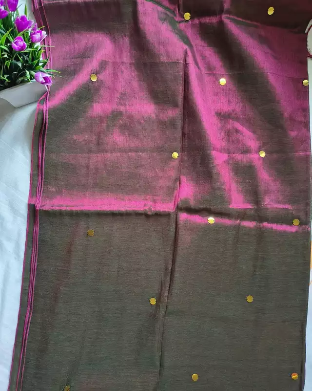 Pure Khadi Tissue Saree with Coin design - Magenta Olive