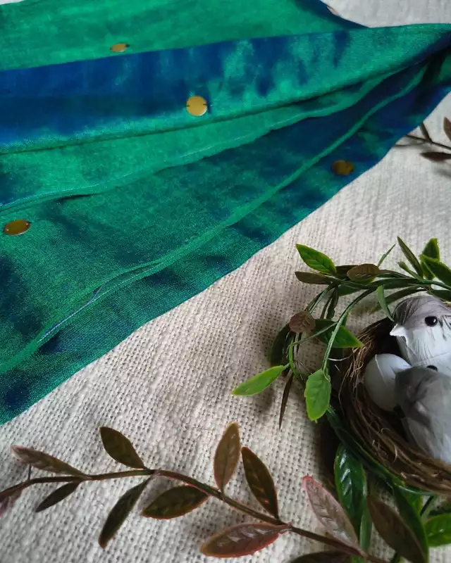 Pure Khadi Tissue Saree with Coin design - Peacock