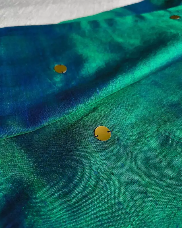 Pure Khadi Tissue Saree with Coin design - Peacock