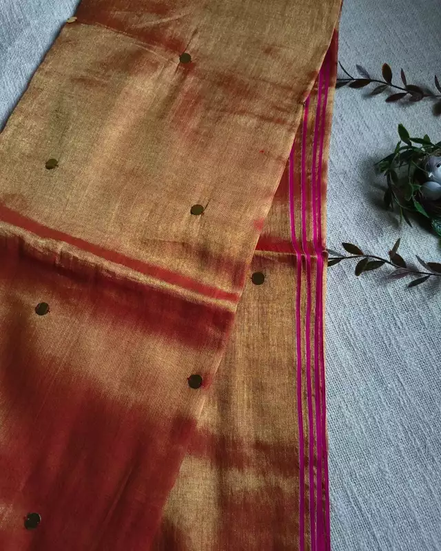 Pure Khadi Tissue Saree with Coin design - Sunset