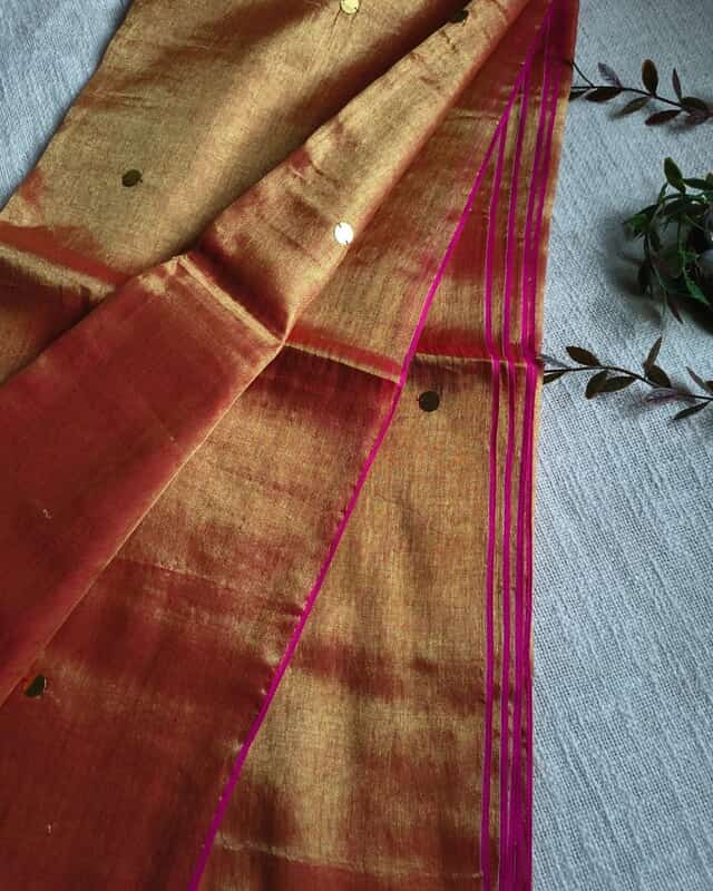 Pure Khadi Tissue Saree with Coin design - Sunset