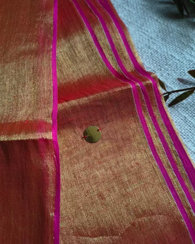 Pure Khadi Tissue Saree with Coin design - Sunset
