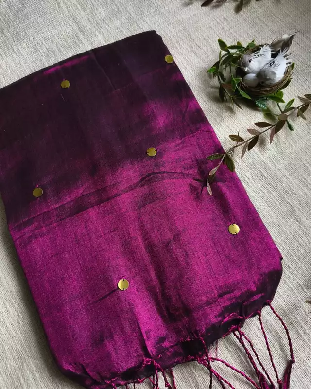 Pure Khadi Tissue Saree with Coin design - Wine