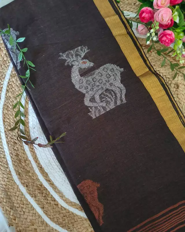 Linen By Linen Handloom Saree - Brown