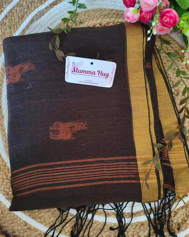 Linen By Linen Handloom Saree - Brown