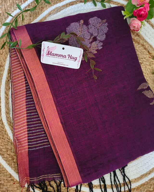 Linen By Linen Handloom Saree - Dark Purple