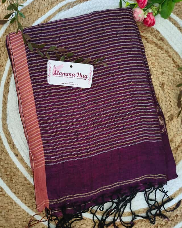 Linen By Linen Handloom Saree - Dark Purple