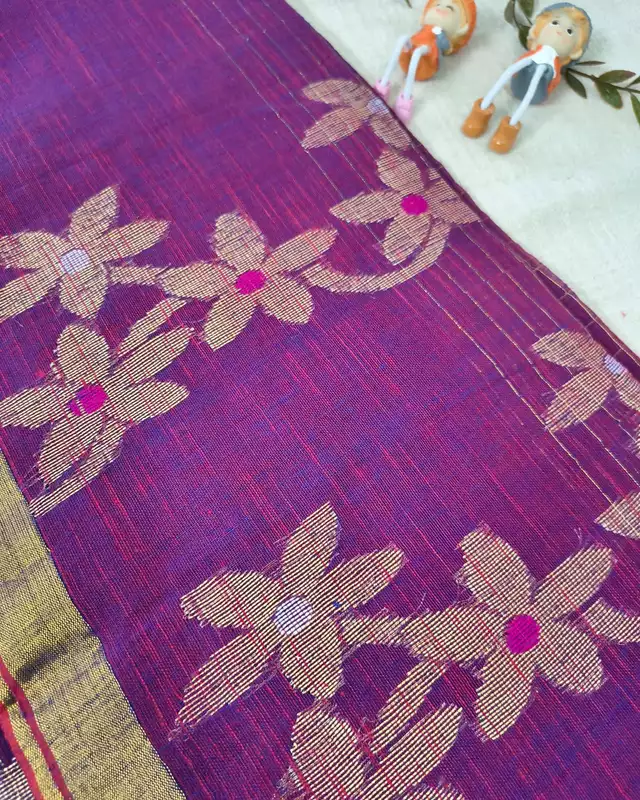 Linen By Linen Handloom Saree Floral Jamdhani Weaving - Purple