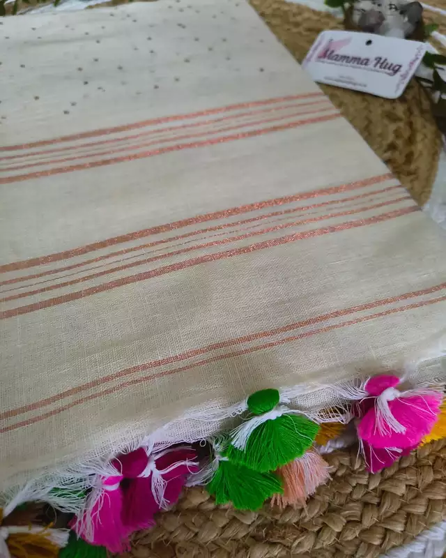 120s Linen by Linen Saree with Hand Woven Sequins - White