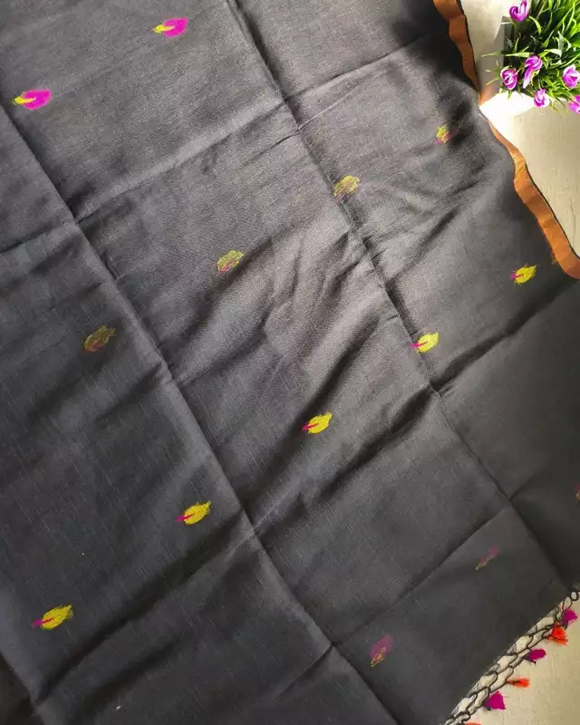 Linen By Linen Handloom Saree with Jamdhani Buttas - Black