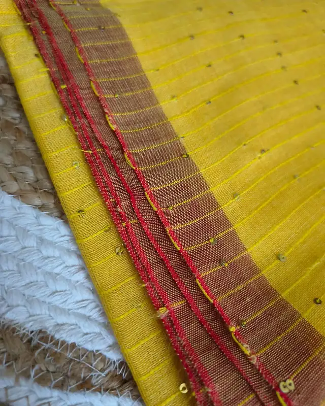 120s Linen by Linen Saree with Hand Woven Sequins - Yellow