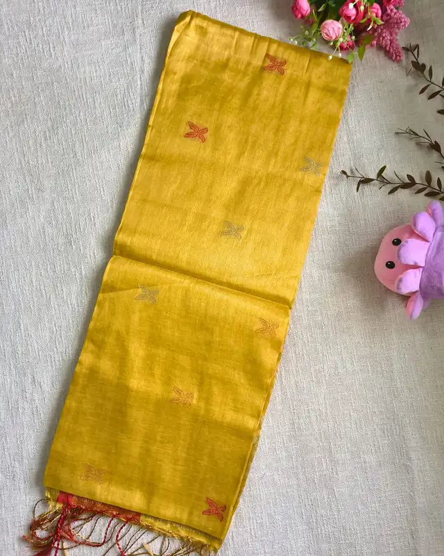Handloom Metallic Tissue Linen with Jamdhani Weaving Buttas - Mustard Yellow