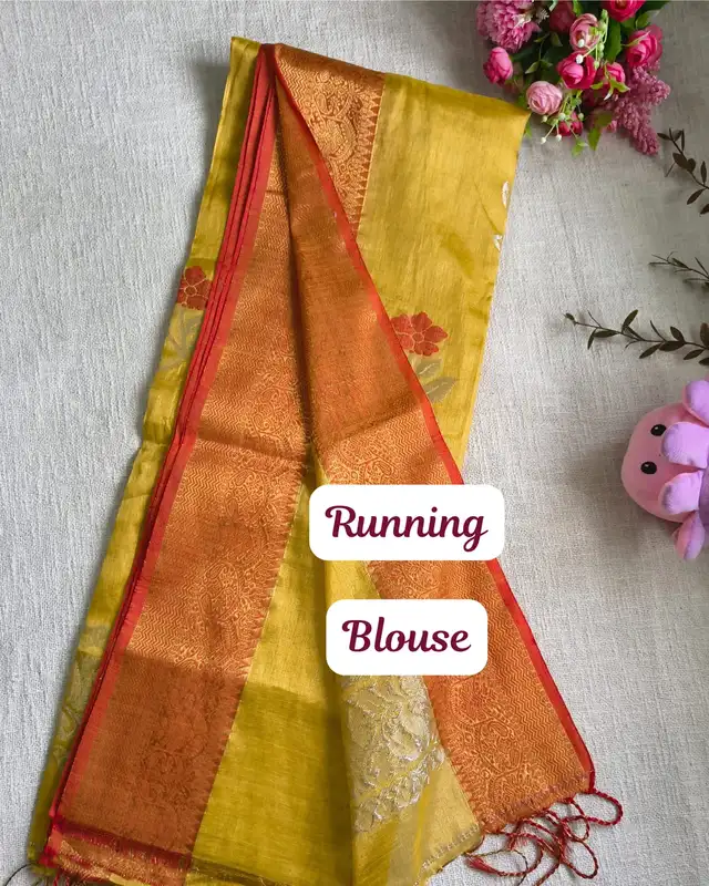 Handloom Metallic Tissue Linen with Jamdhani Weaving Buttas - Mustard Yellow