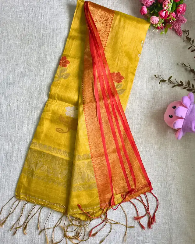 Handloom Metallic Tissue Linen with Jamdhani Weaving Buttas - Mustard Yellow