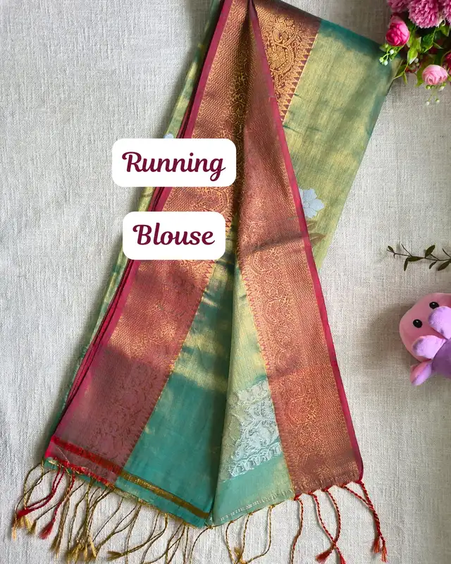 Handloom Metallic Tissue Linen with Jamdhani Weaving Buttas - Sage Green