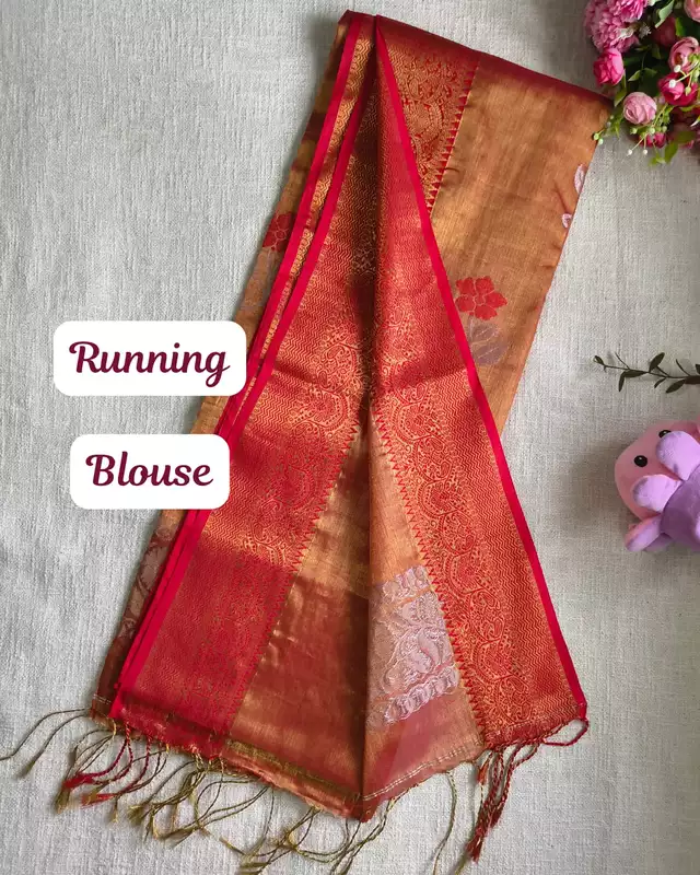 Handloom Metallic Tissue Linen with Jamdhani Weaving Buttas - Sunset Orange